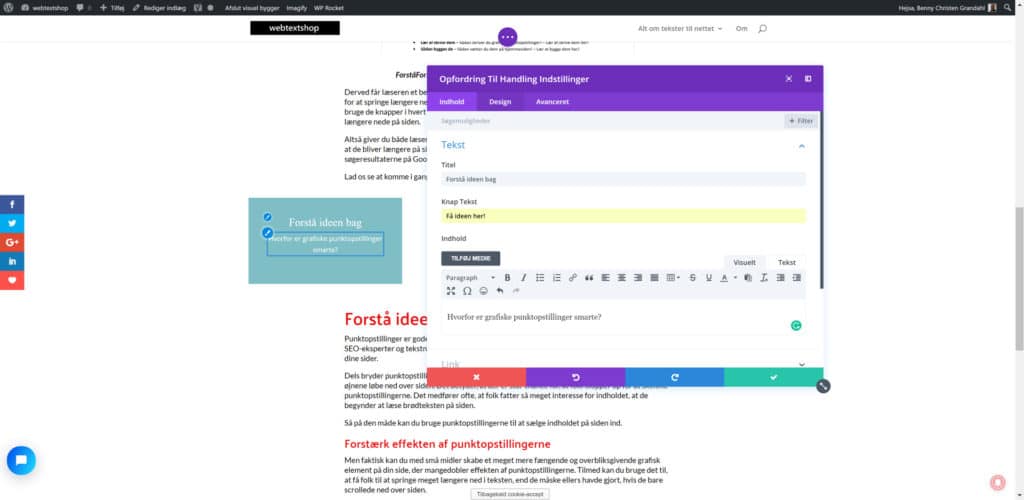 Tilføj derefter et Opfordring til handling-modul til det første punkt i den grafiske punktopstilling. 