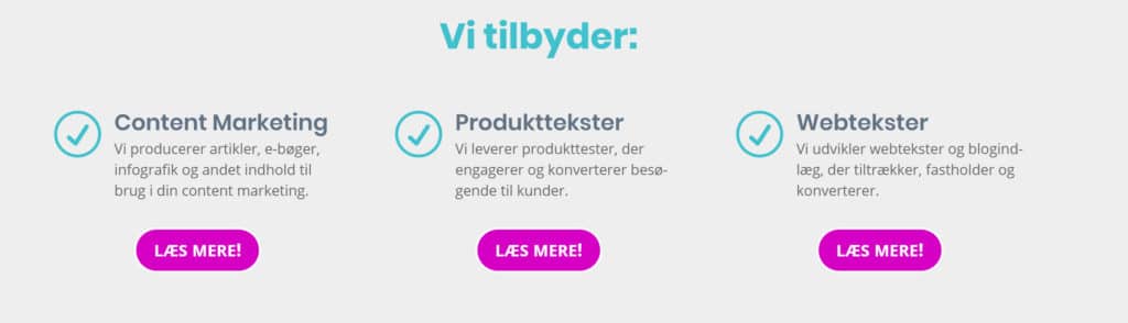 Denne sektion på forsiden er faktisk en grafisk punktopstilling.
